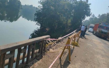 मंडला में हादसा... पुल की रेलिंग तोड़ते हुए नाले में गिरा ट्रक