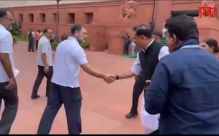 जब संसद के बाहर भाजपा नेता से राहुल गांधी ने मिलाया हाथ... फिर दी जीत की बधाई
