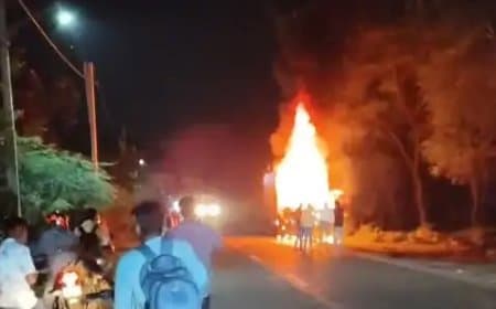 रायसेन में चलते ट्रक में लगी आग