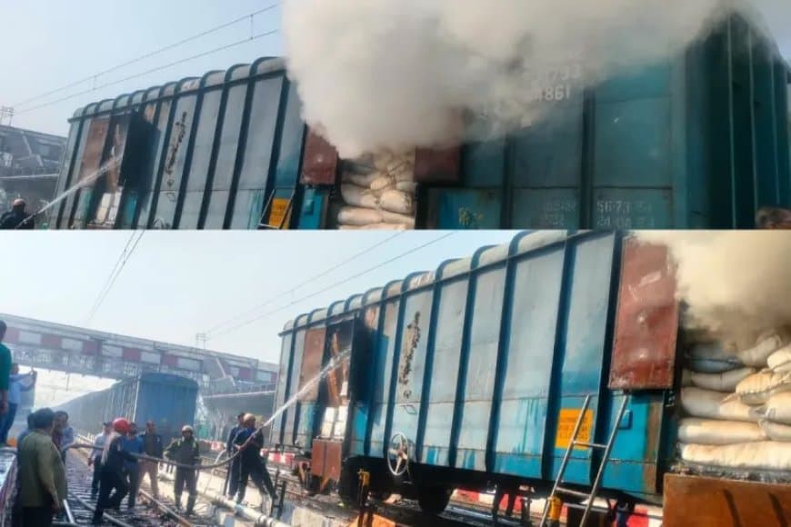 हादसा... बरेली में  दिल्ली से झारखंड जा रही मालगाड़ी बनी ‘द बर्निंग ट्रेन’