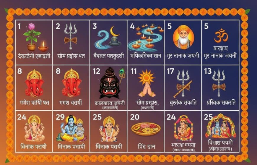 नवंबर 2025 के व्रत-त्योहार: कार्तिक पूर्णिमा, विवाह पंचमी और एकादशी कब है?