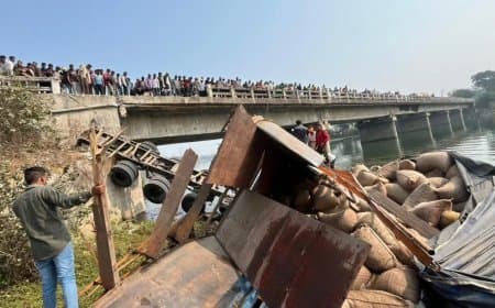 बड़वानी: पुल से नीचे गिरा सुपारी से भरा ट्रक, दबने से एक की मौत