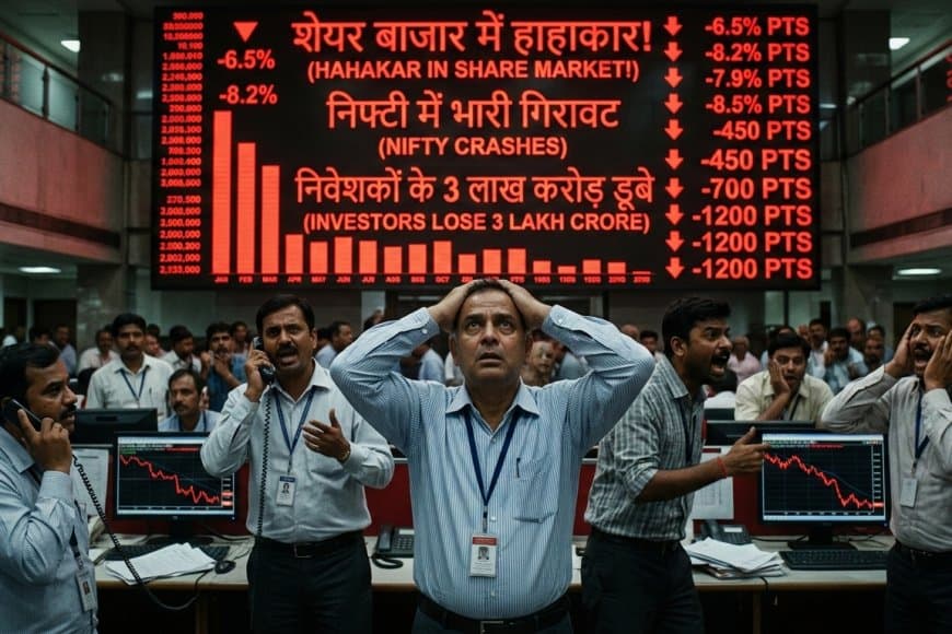 Stock Market Crash: शेयर बाजार में हाहाकार, निवेशकों के 3 लाख करोड़ डूबे