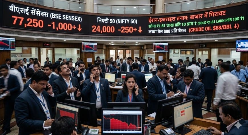 शेयर बाजार में कोहराम: ईरान-इजराइल तनाव से सेंसेक्स 1,000 अंक टूटा, सोना ₹1.61 लाख के पार