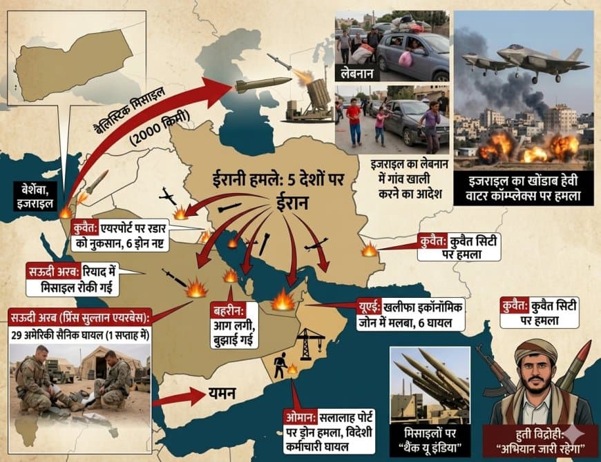 ईरान-इजराइल युद्ध: हूती विद्रोहियों ने दागी मिसाइल, 5 देशों पर ईरानी हमला