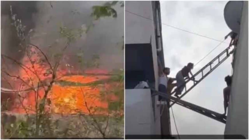 मध्यप्रदेश: इंदौर में इलेक्ट्रिक वाहन के शोरूम में लग आग... ऊपरी मंजिल पर फंसे 20  लोगों को रस्सी के सहारे निकाला