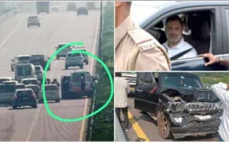 सुलतानपुर कोर्ट में पेशी के लिए जाते समय राहुल गांधी के काफिले की गाड़ियां एक्सप्रेसवे पर आपस में टकराईं