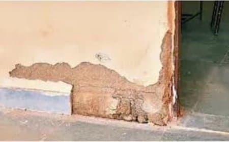 1 करोड़ से बना स्कूल भवन जर्जर दीवारों में सीलन