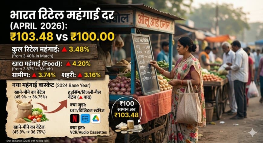 India Retail Inflation April 2026: रिटेल महंगाई बढ़कर 3.48% हुई, खाने-पीने की चीजें और OTT अब महंगे India Retail Inflation April 2026: रिटेल महंगाई बढ़कर 3.48% हुई, खाने-पीने की चीजें और OTT अब महंगे