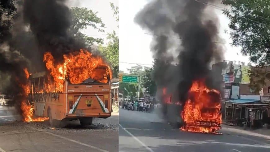 यूपी में हादसा: हाइवे पर चलती बस में लगी भीषण आग, बाल-बाल बची 42 यात्रियों की जान यूपी में हादसा: हाइवे पर चलती बस में लगी भीषण आग, बाल-बाल बची 42 यात्रियों की जान
