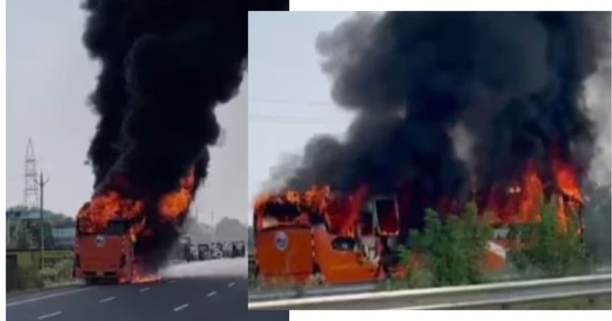 MP : चलती लग्जरी बस में लगी भीषण आग, टायर फटने से मची अफरा-तफरी MP : चलती लग्जरी बस में लगी भीषण आग, टायर फटने से मची अफरा-तफरी